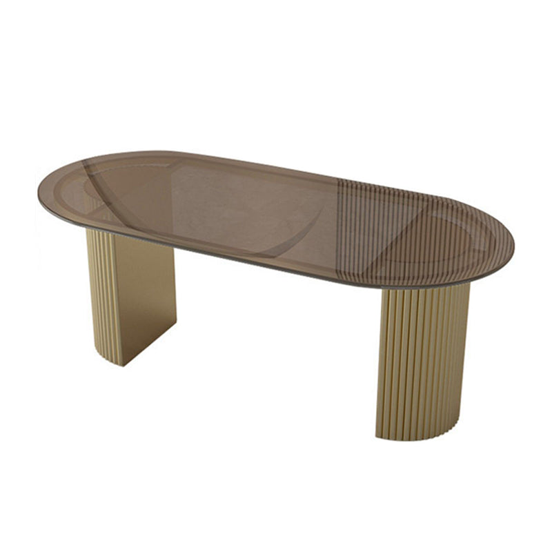 Glass Top Dining Table Modern Oval Dining Table with Double Pedestal Base