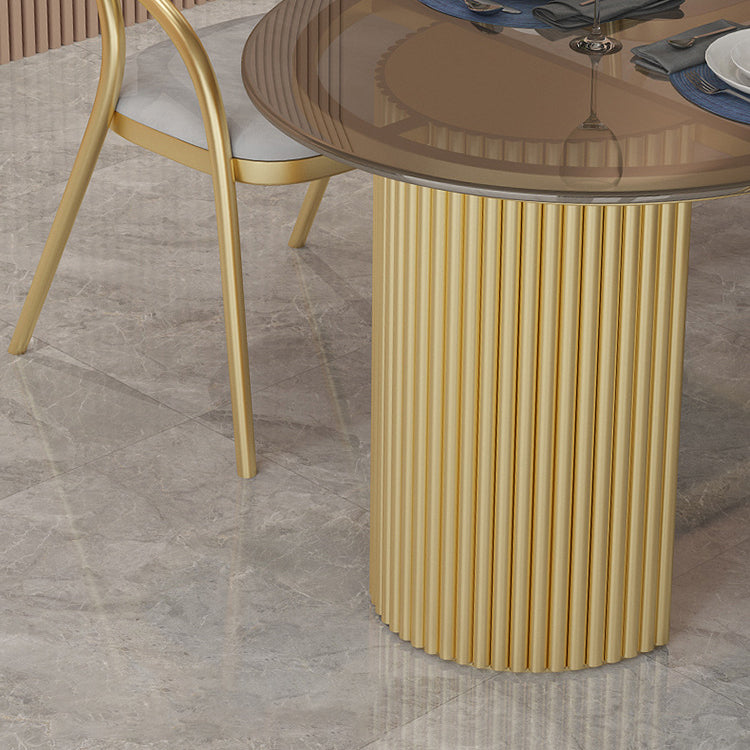 Glass Top Dining Table Modern Oval Dining Table with Double Pedestal Base