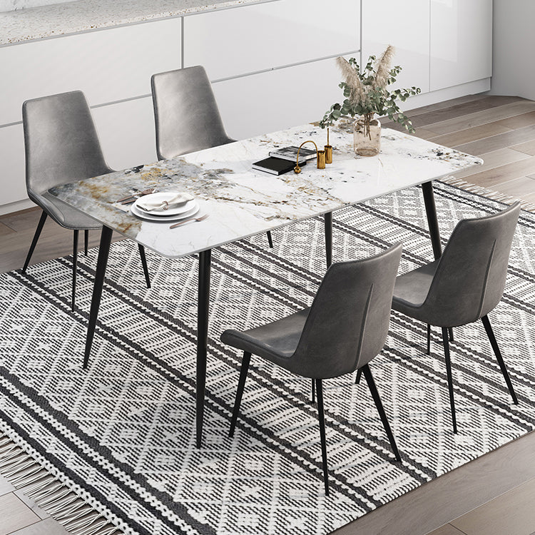 Rectangle White Dining Table Sintered Stone Table Industrial with 4 Legs