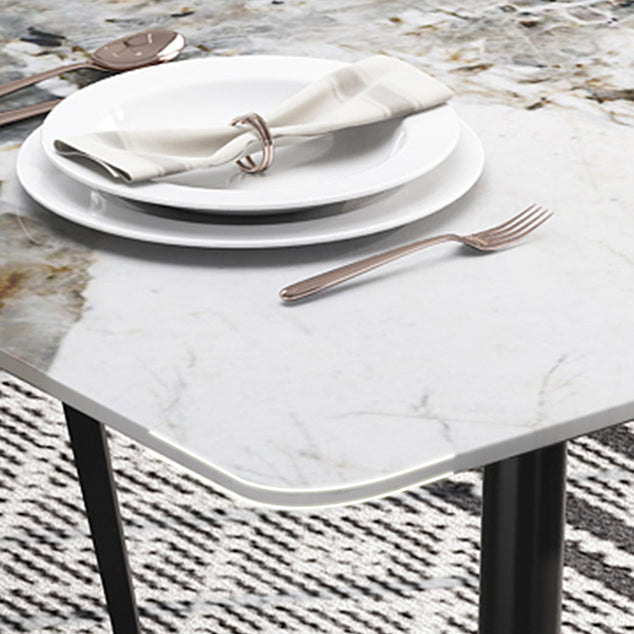 Rectangle White Dining Table Sintered Stone Table Industrial with 4 Legs