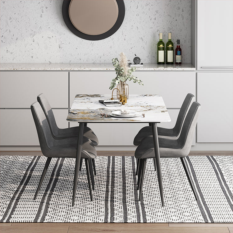 Rectangle White Dining Table Sintered Stone Table Industrial with 4 Legs