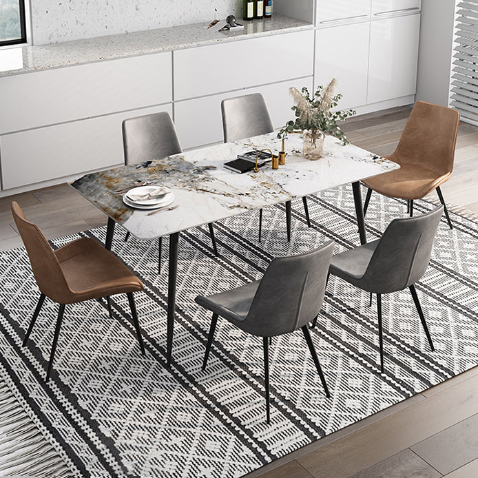 Rectangle White Dining Table Sintered Stone Table Industrial with 4 Legs