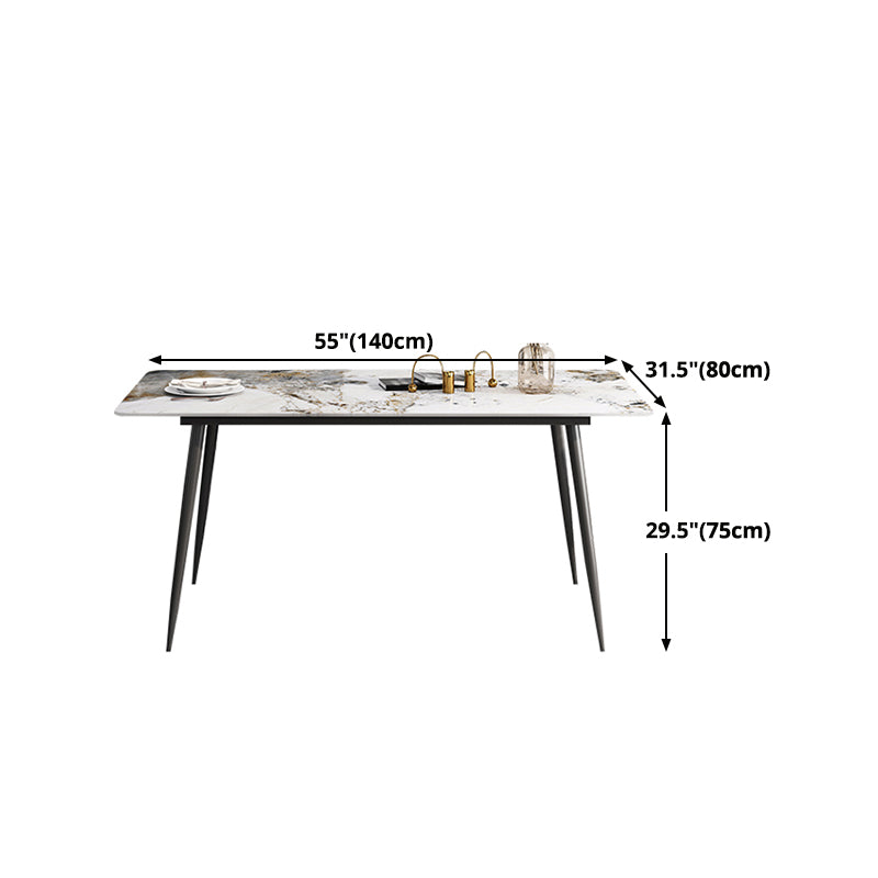 Rectangle White Dining Table Sintered Stone Table Industrial with 4 Legs