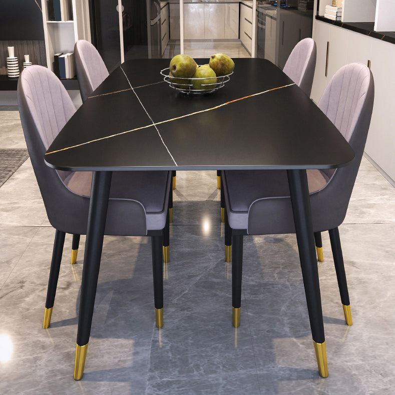 Industrial Sintered Stone Table for Restaurant Rectangle Black Kitchen Table with 4 Legs