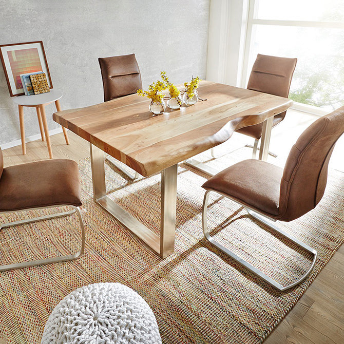 Rectangle Glam Style Dining Table Fixed Table with Solid Wood