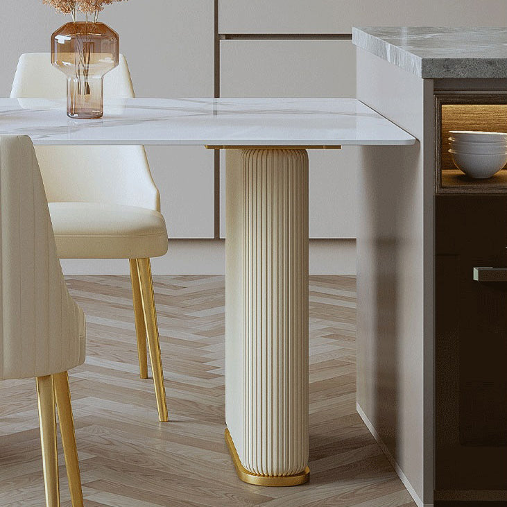 Stone Top Dining Table Traditional Luxury Dining Table with Double Pedestal Base in White