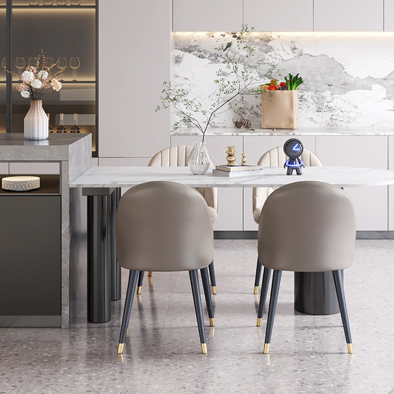 Sintered Stone Dining Table Modern White Top Table with Black Frame for Kitchen