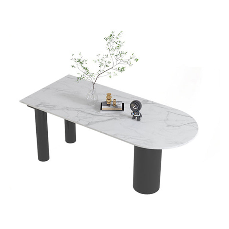 Sintered Stone Dining Table Modern White Top Table with Black Frame for Kitchen