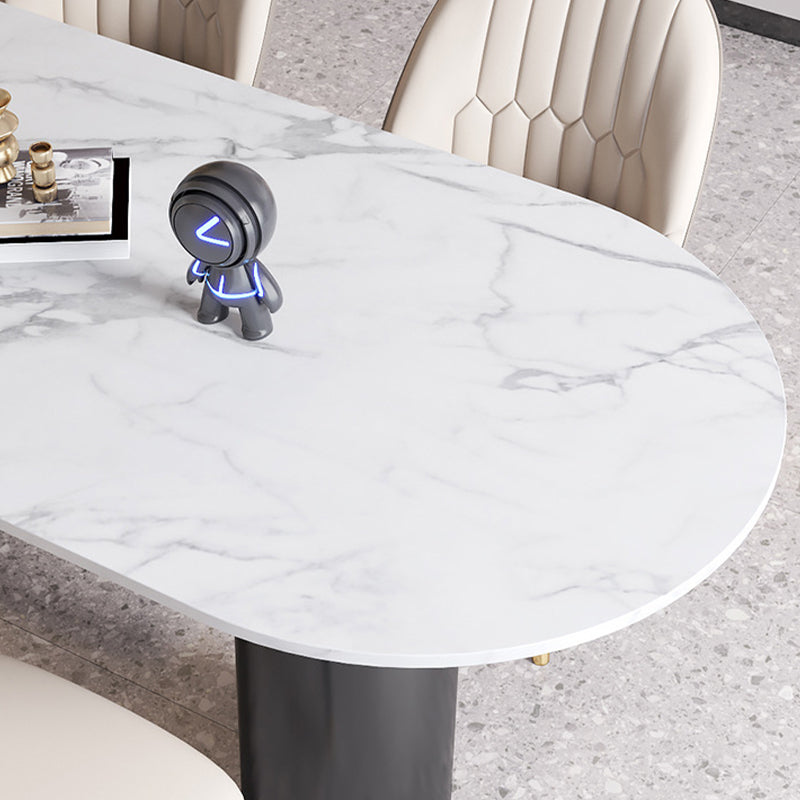 Sintered Stone Dining Table Modern White Top Table with Black Frame for Kitchen