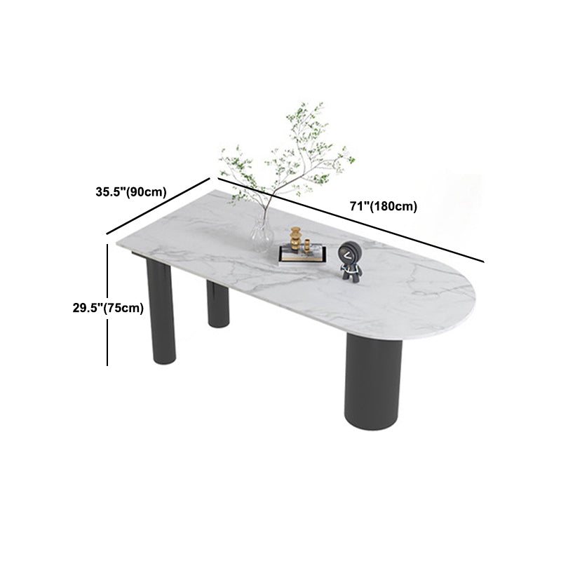 Sintered Stone Dining Table Modern White Top Table with Black Frame for Kitchen