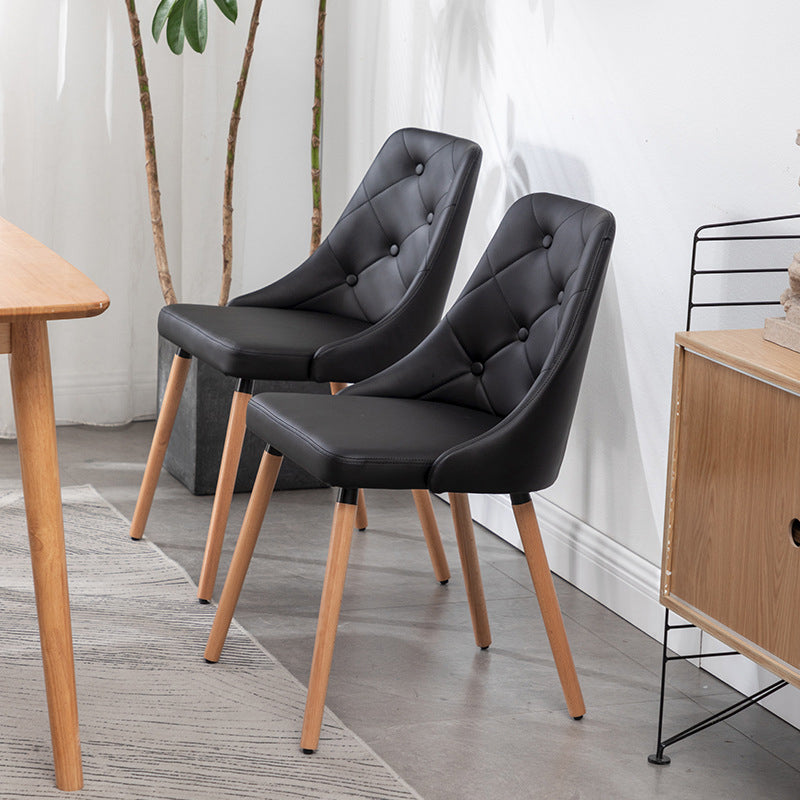 Modern PU Leather Dining Chairs Parsons Furniture with Wood Legs in Matte Finish for Home