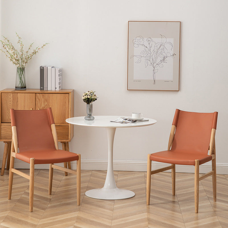 Ash Solid Wood Side Chair Contemporary Leather Armless Dining Chair