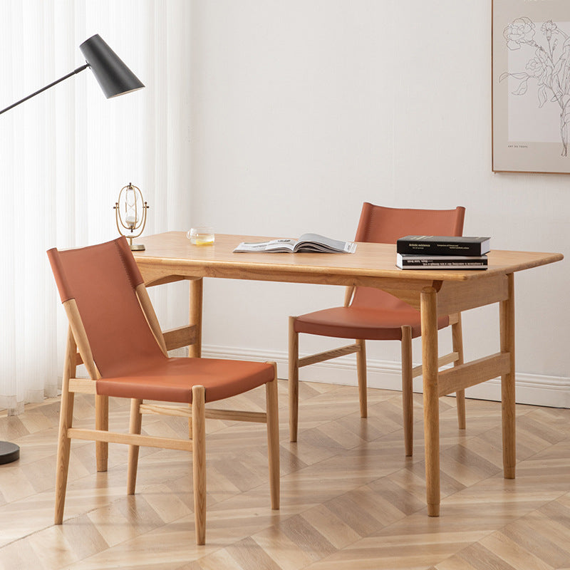 Ash Solid Wood Side Chair Contemporary Leather Armless Dining Chair