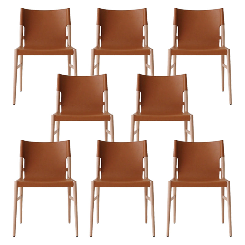 Ash Solid Wood Side Chair Contemporary Leather Armless Dining Chair