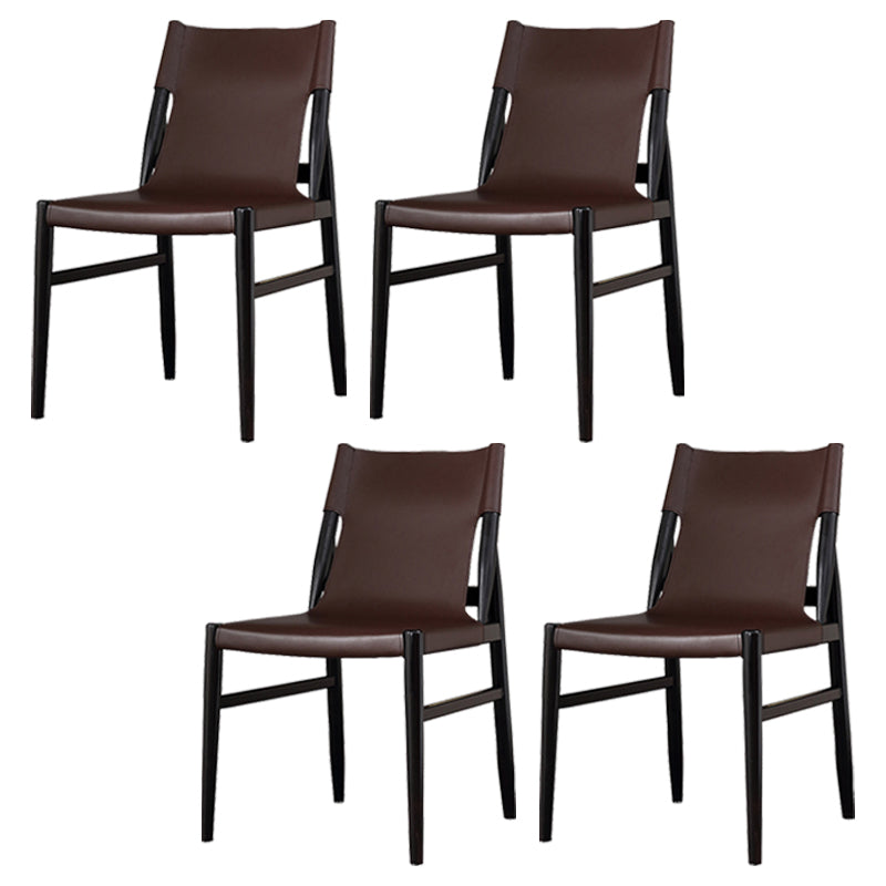 Ash Solid Wood Side Chair Contemporary Leather Armless Dining Chair