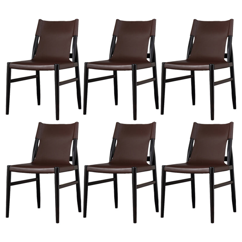 Ash Solid Wood Side Chair Contemporary Leather Armless Dining Chair