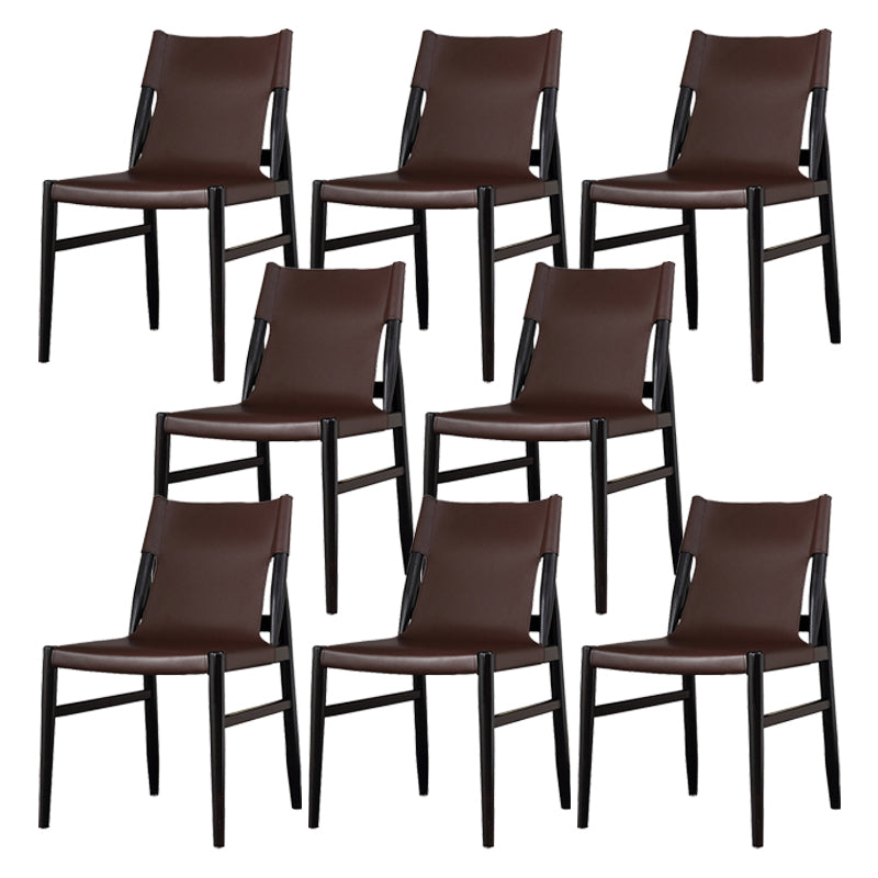 Ash Solid Wood Side Chair Contemporary Leather Armless Dining Chair