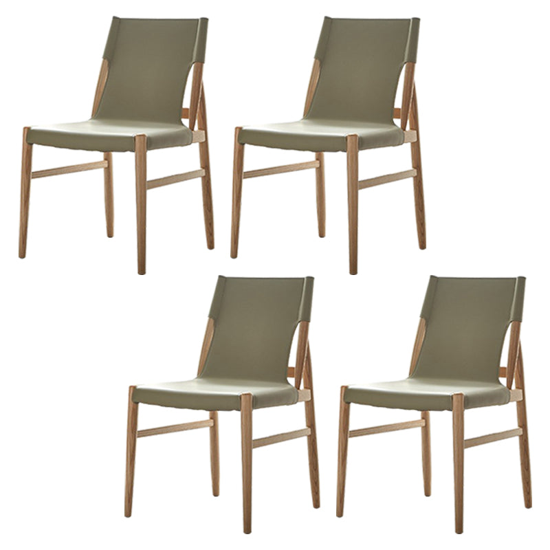 Ash Solid Wood Side Chair Contemporary Leather Armless Dining Chair