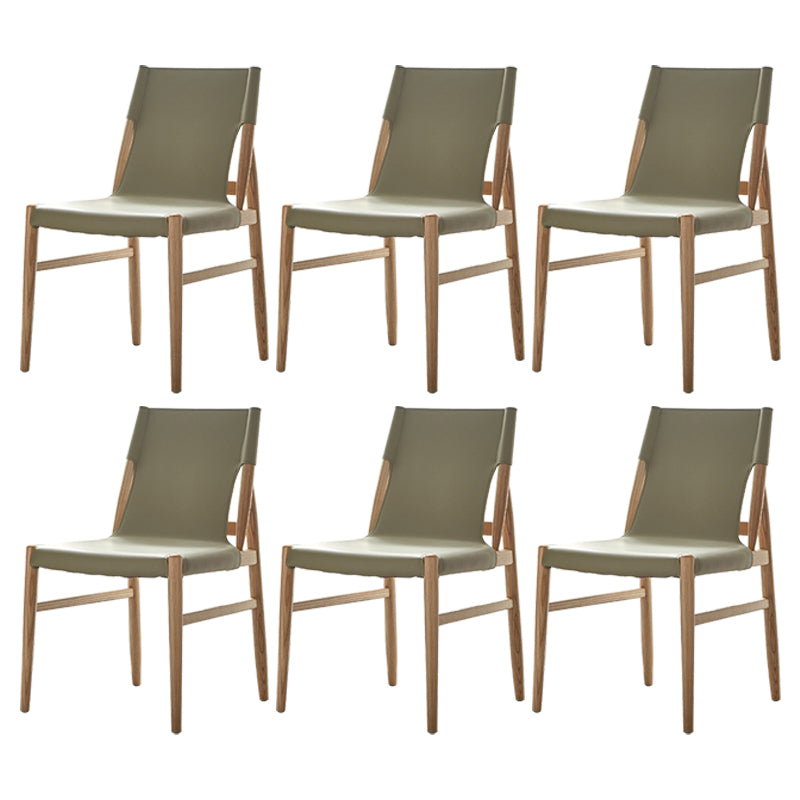 Ash Solid Wood Side Chair Contemporary Leather Armless Dining Chair