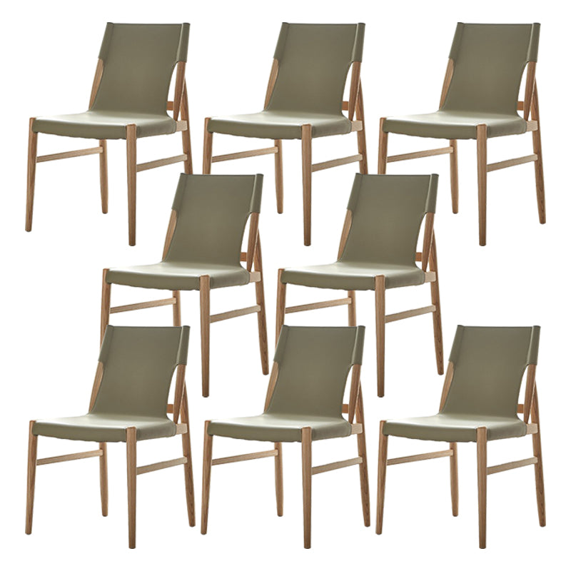 Ash Solid Wood Side Chair Contemporary Leather Armless Dining Chair