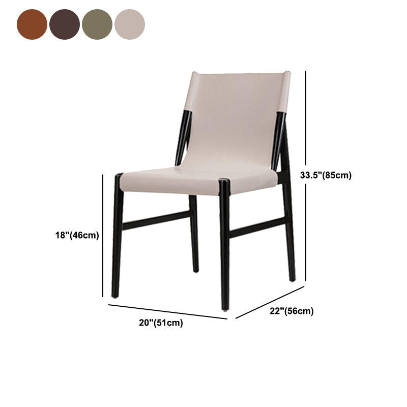 Ash Solid Wood Side Chair Contemporary Leather Armless Dining Chair