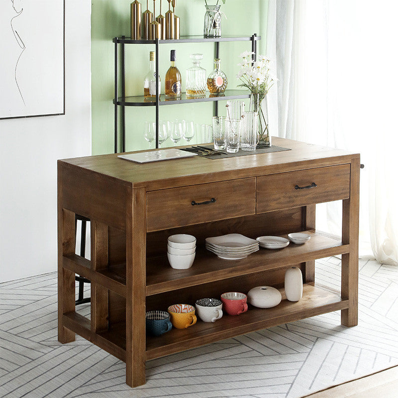 Traditional Stationary Kitchen Island Set Wood Rectangular Kitchen Island Set for Home Use