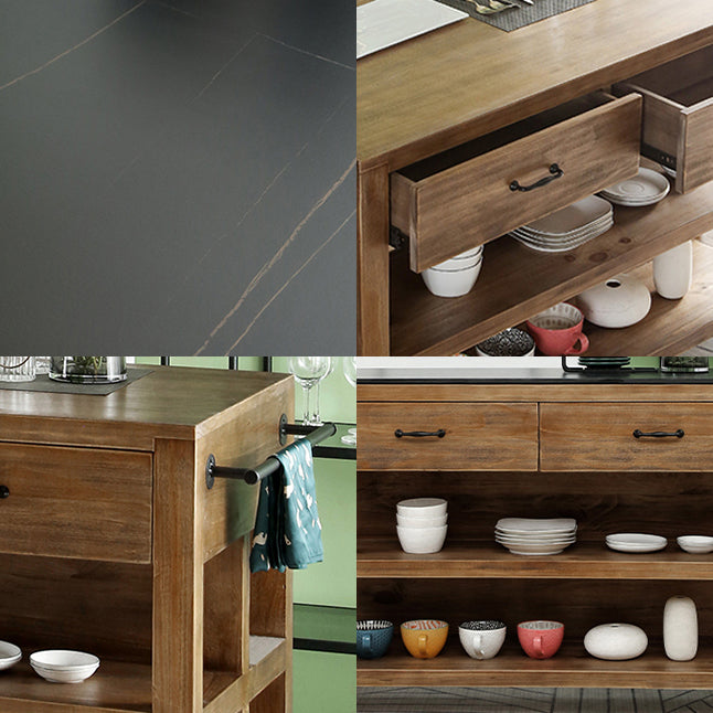 Traditional Stationary Kitchen Island Set Wood Rectangular Kitchen Island Set for Home Use