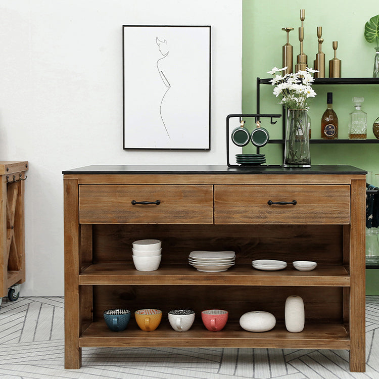 Traditional Stationary Kitchen Island Set Wood Rectangular Kitchen Island Set for Home Use