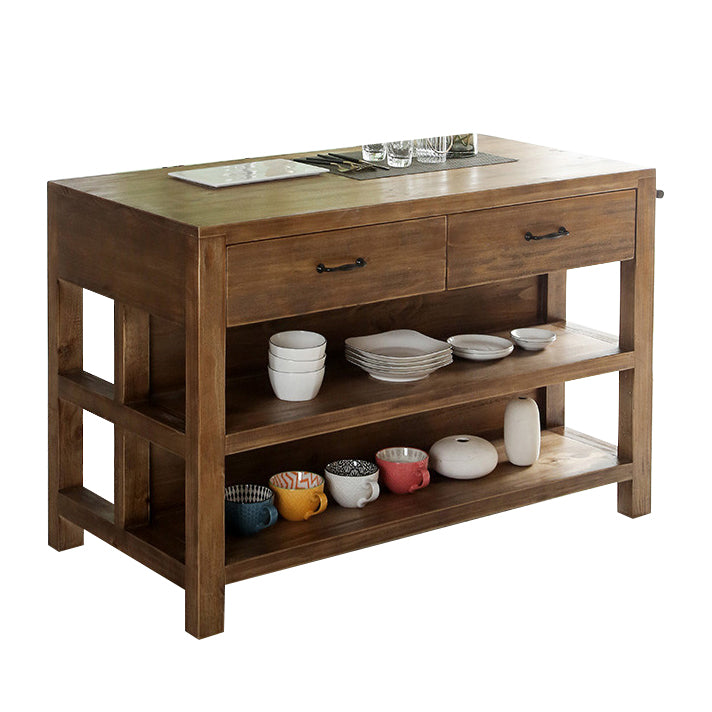 Traditional Stationary Kitchen Island Set Wood Rectangular Kitchen Island Set for Home Use