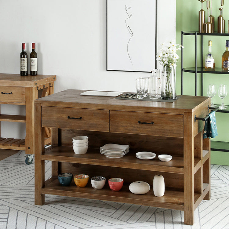 Traditional Stationary Kitchen Island Set Wood Rectangular Kitchen Island Set for Home Use