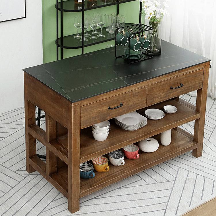 Traditional Stationary Kitchen Island Set Wood Rectangular Kitchen Island Set for Home Use