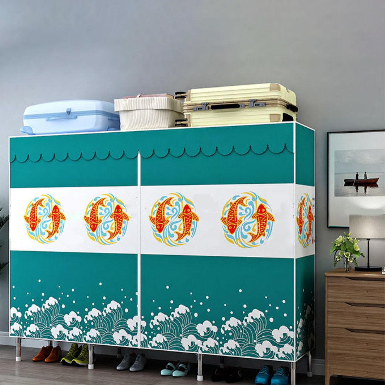 Modern Style Wardrobe Armoire Aluminum Alloy Frame Wardrobe Cabinet for Home