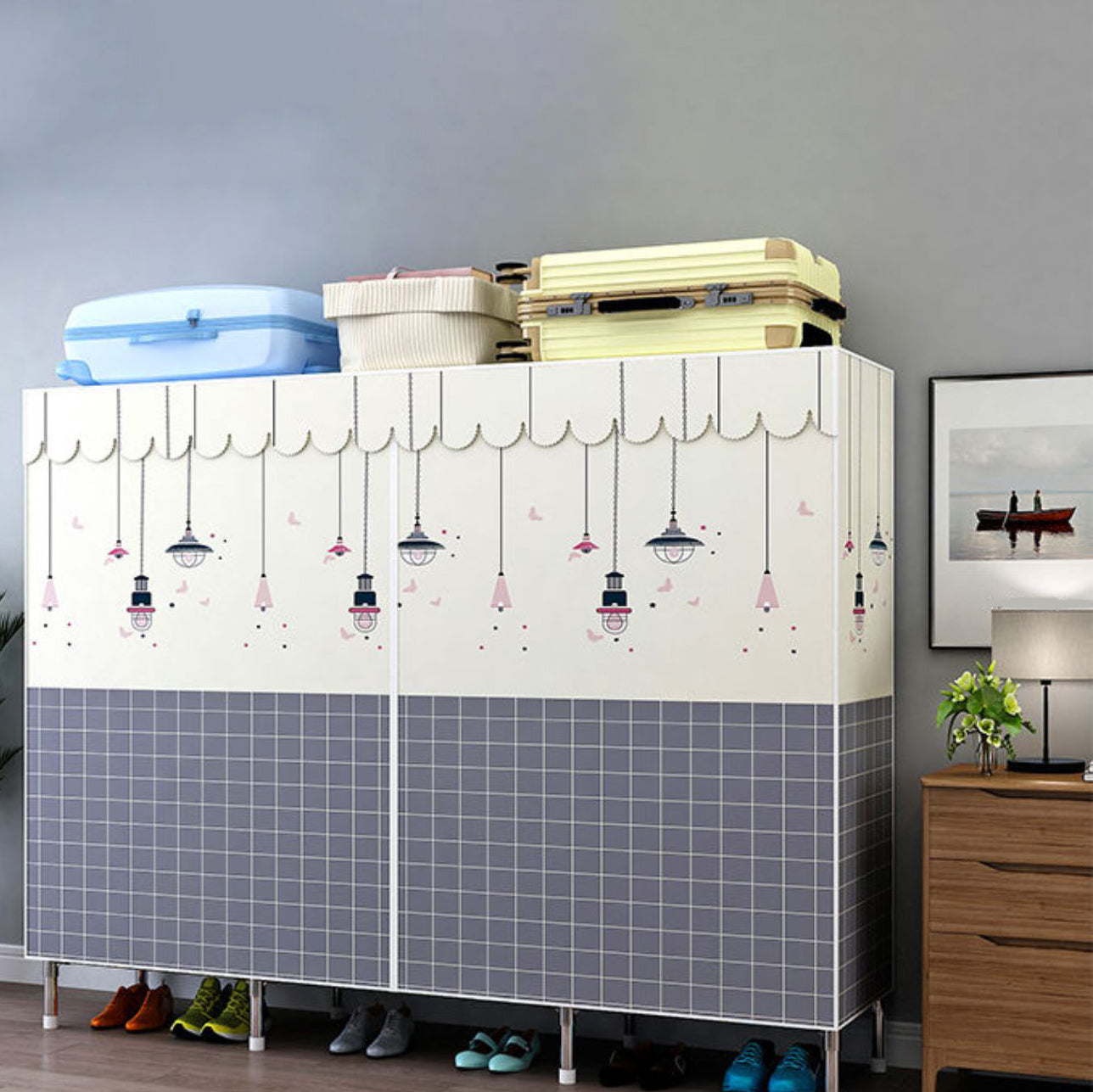 Modern Style Wardrobe Armoire Aluminum Alloy Frame Wardrobe Cabinet for Home