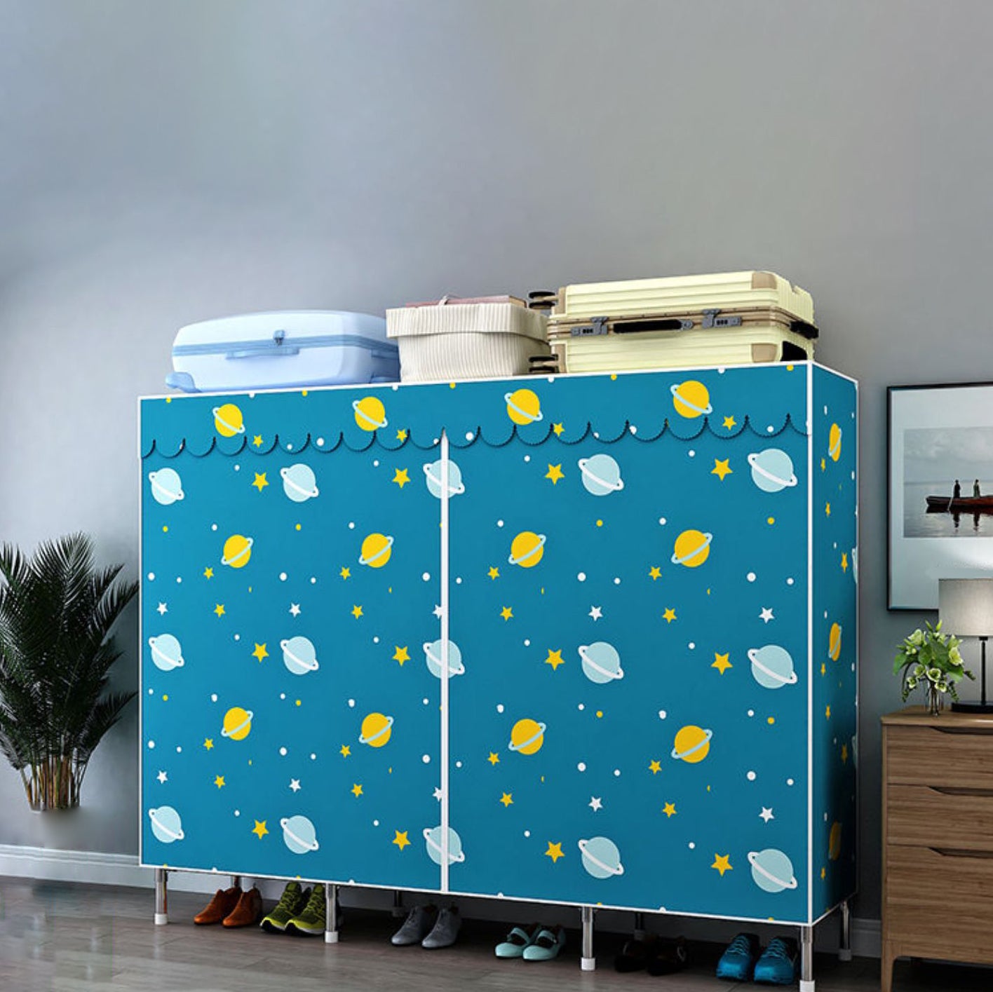 Modern Style Wardrobe Armoire Aluminum Alloy Frame Wardrobe Cabinet for Home