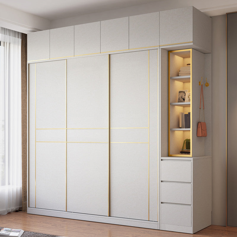 White Modern Style Wardrobe Cabinet Engineered Wood Wardrobe with Clothing Rod