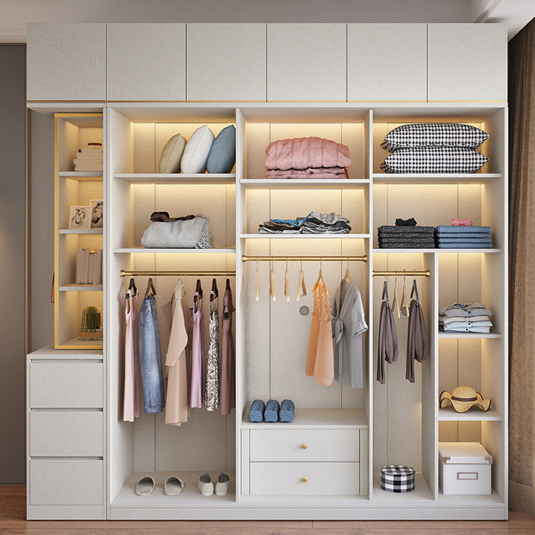 White Modern Style Wardrobe Cabinet Engineered Wood Wardrobe with Clothing Rod