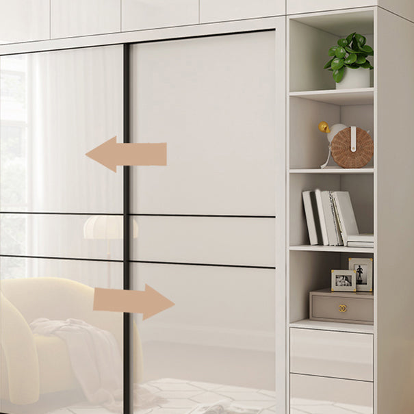 White Mirrored Finish Wardrobe Cabinet Modern Engineered Wood Wardrobe