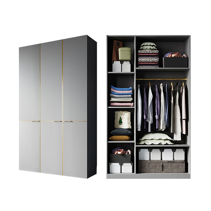 Contemporary Style Wardrobe Gray Colour Wooden Wardrobe Closet With Shelves
