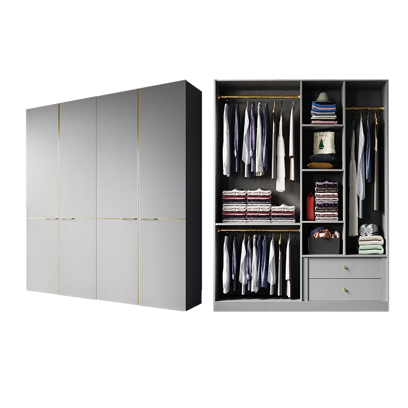Contemporary Style Wardrobe Gray Colour Wooden Wardrobe Closet With Shelves