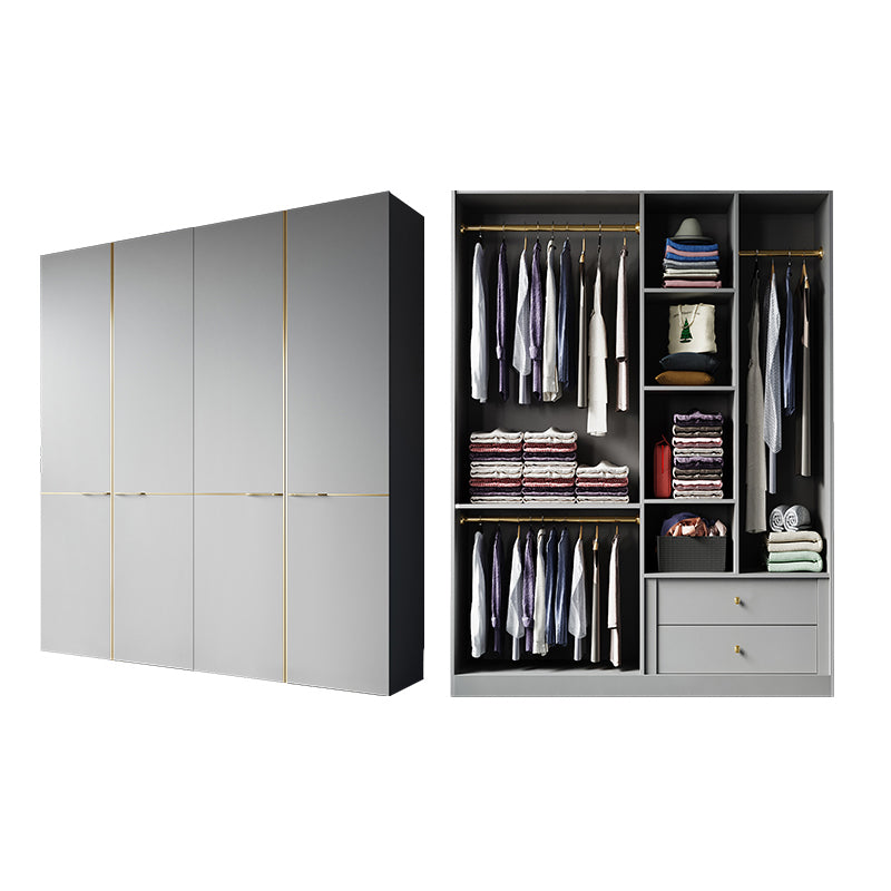 Contemporary Style Wardrobe Gray Colour Wooden Wardrobe Closet With Shelves