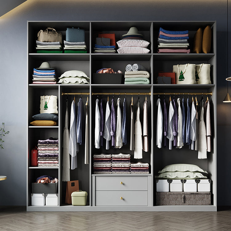 Contemporary Style Wardrobe Gray Colour Wooden Wardrobe Closet With Shelves