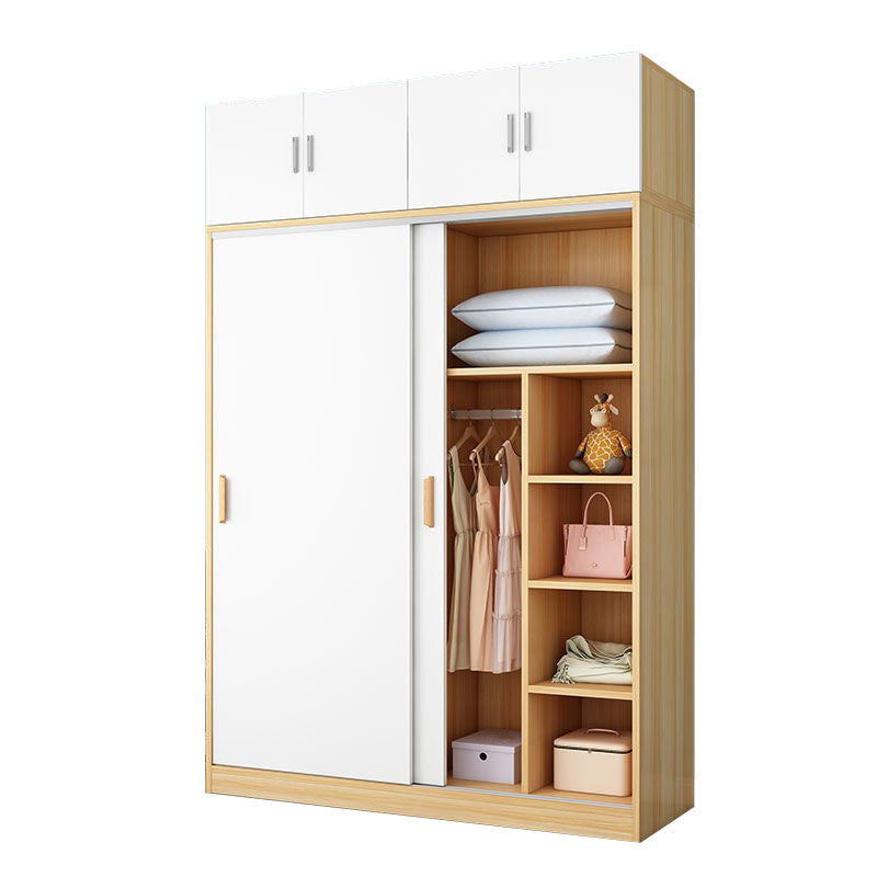 Modern Style Home Wardrobe Armoire Beech Wood and Engineered Wood Storage Wardrobe Cabinet