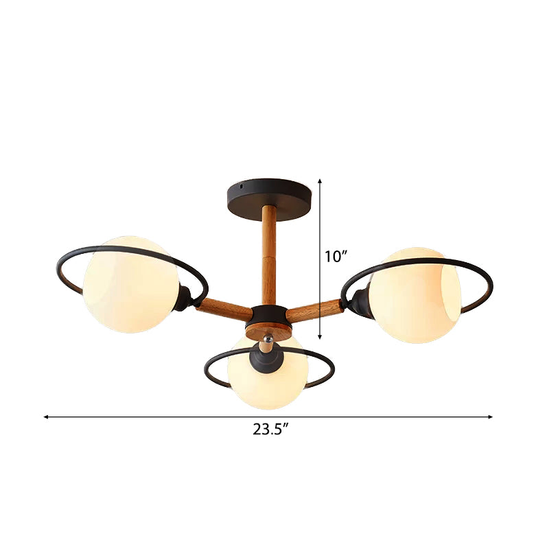 Milk Glass Spherical Shade Chandelier Kitchen 3 Lights Nordic Style Pendant Lighting