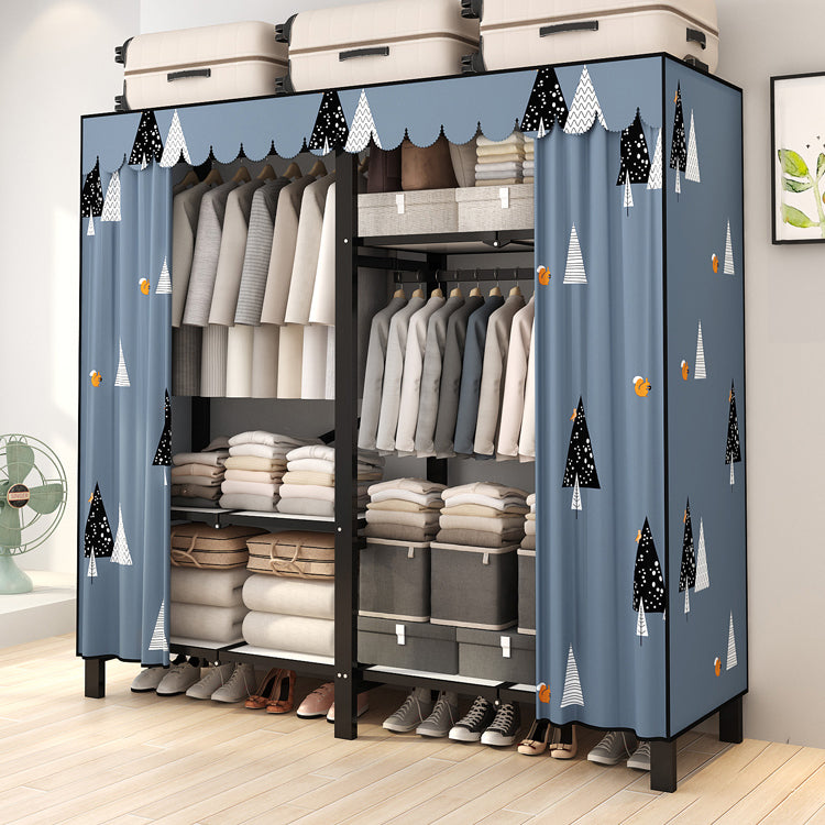 Stainless Steel Frame Wardrobe Armoire Modern Style Wardrobe Cabinet with Clothing Rod