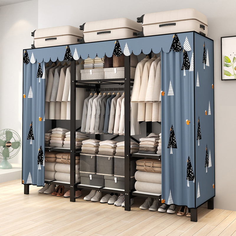 Stainless Steel Frame Wardrobe Armoire Modern Style Wardrobe Cabinet with Clothing Rod