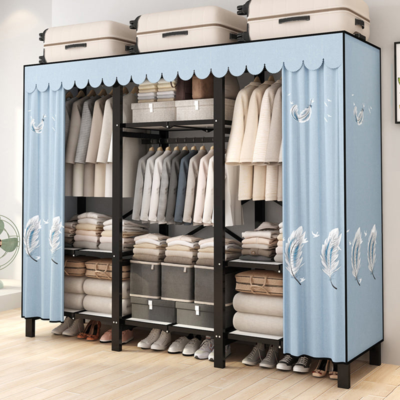 Stainless Steel Frame Wardrobe Armoire Modern Style Wardrobe Cabinet with Clothing Rod