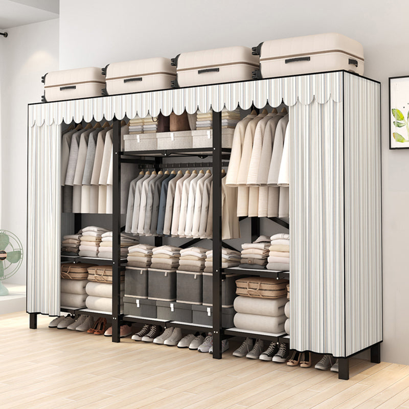 Stainless Steel Frame Wardrobe Armoire Modern Style Wardrobe Cabinet with Clothing Rod