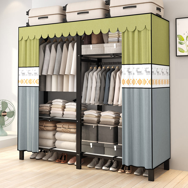 Stainless Steel Frame Wardrobe Armoire Modern Style Wardrobe Cabinet with Clothing Rod