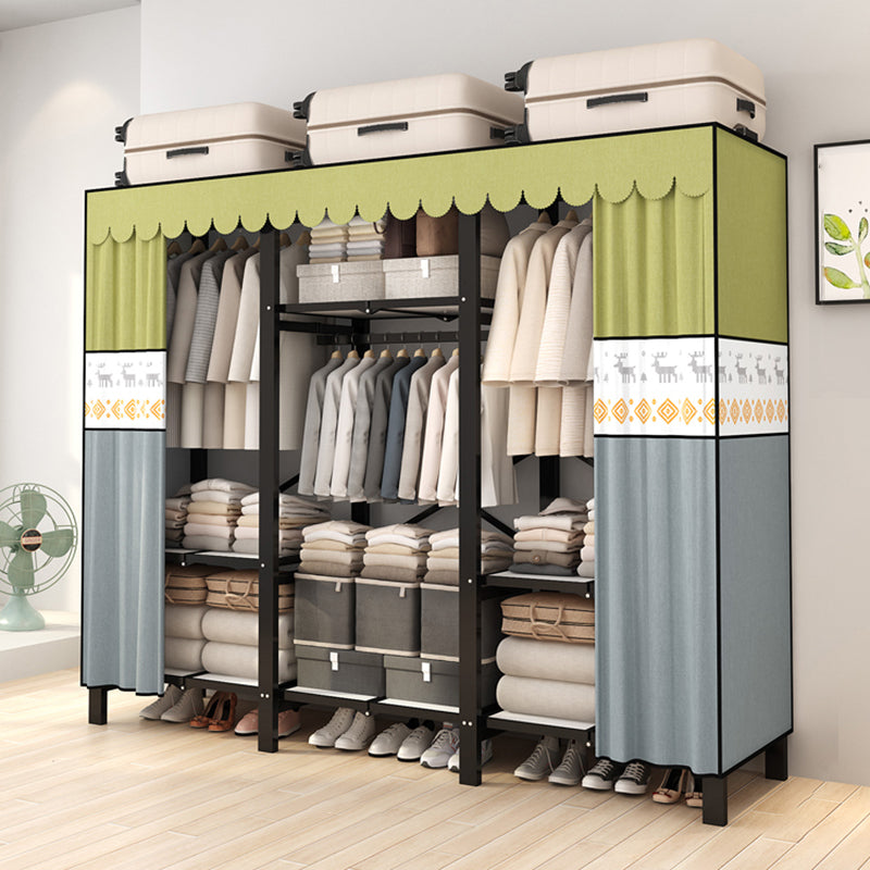 Stainless Steel Frame Wardrobe Armoire Modern Style Wardrobe Cabinet with Clothing Rod