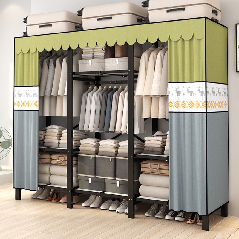 Stainless Steel Frame Wardrobe Armoire Modern Style Wardrobe Cabinet with Clothing Rod